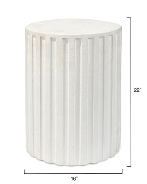 Flutted Cement Side Table, White