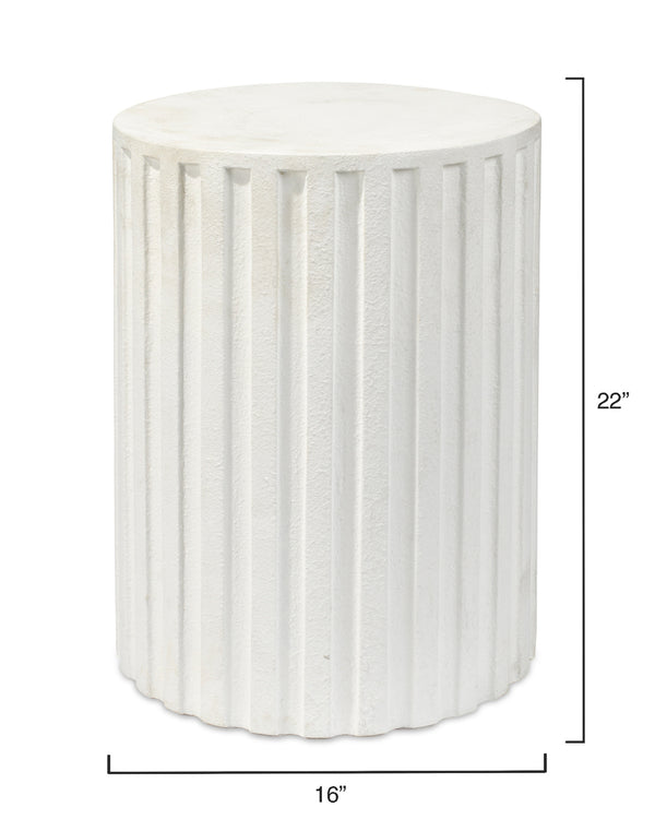 Flutted Cement Side Table, White