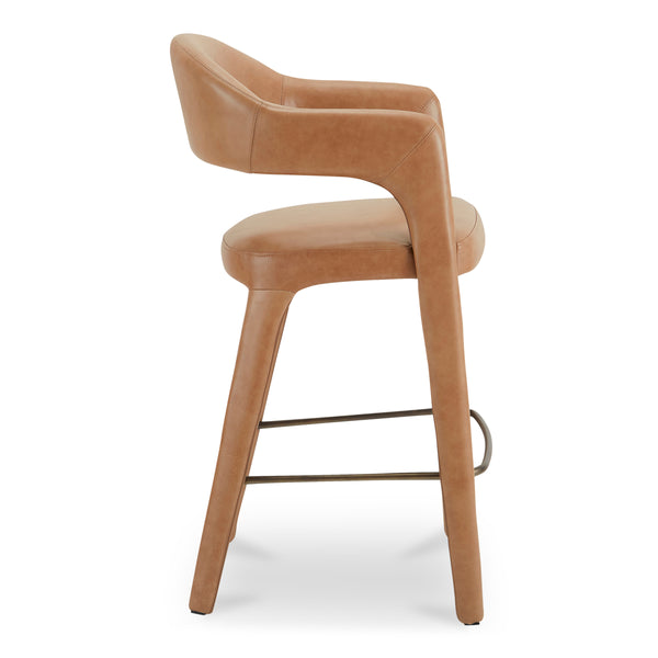 Martens Brown Leather Bar Stool with Barrel Back