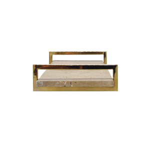 TRAVERTINE MARBLE TRAY WITH BRASS HANDLES