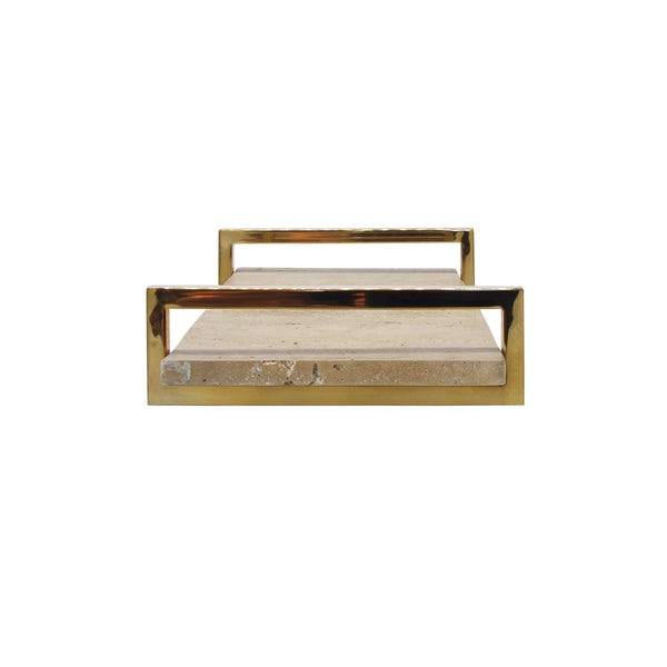 TRAVERTINE MARBLE TRAY WITH BRASS HANDLES