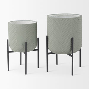 Mabel Set of Two 15.4 x 24.8  Green Top W/ Black Iron Base Plant Stands