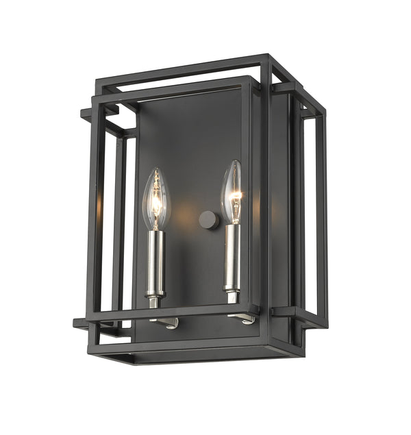 Titania 2 Light Wall Sconce in Black + Brushed Nickel Finish