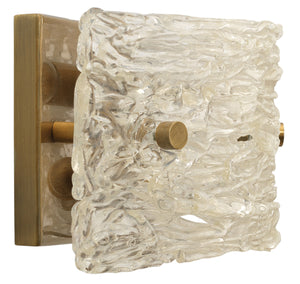 Swan Curved Glass Sconce, Small, Clear Textured Glass and Antique Brass Metal