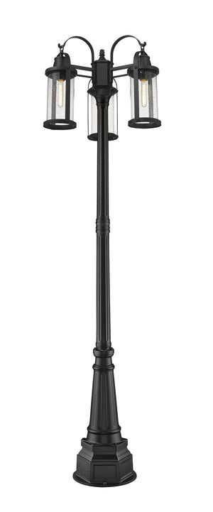 Roundhouse 3 Light Outdoor Post Mounted Fixture in Black Finish
