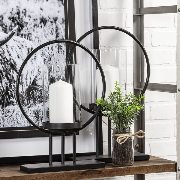 Saturn I Small Black Metal Table Candle Holder