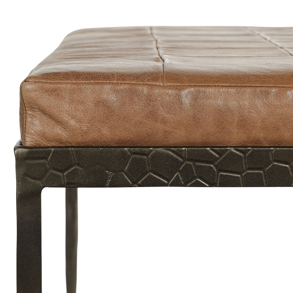 Malo Leather Bench with Hammered Iron Legs - Sedona Brown