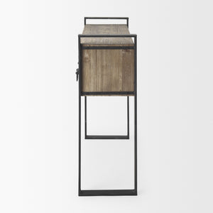 Carga 48L x 12W Black Metal Frame Brown Wooden Top Console Table W/Storage