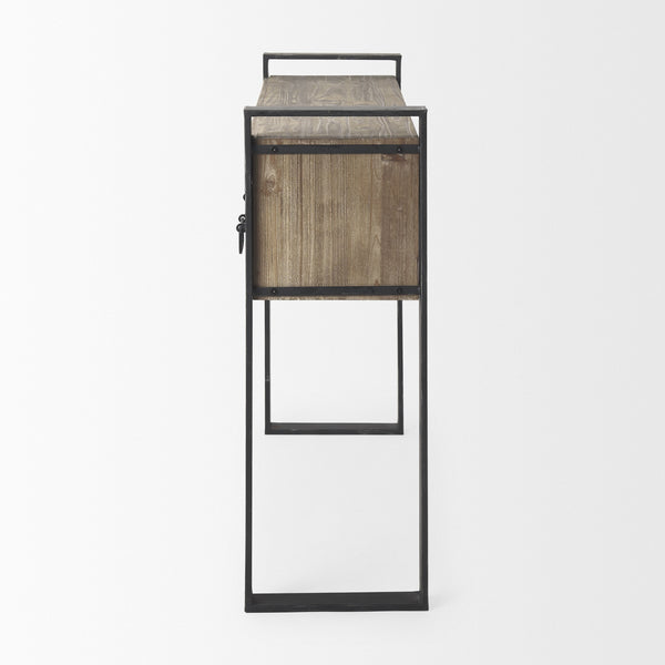 Carga 48L x 12W Black Metal Frame Brown Wooden Top Console Table W/Storage