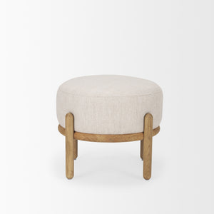 Gwynn Beige Fabric w/ Light Brown Wood Pouf