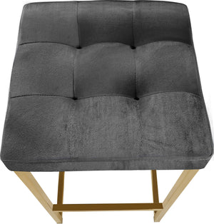 Pearl Stool In Grey Velvet and Gold