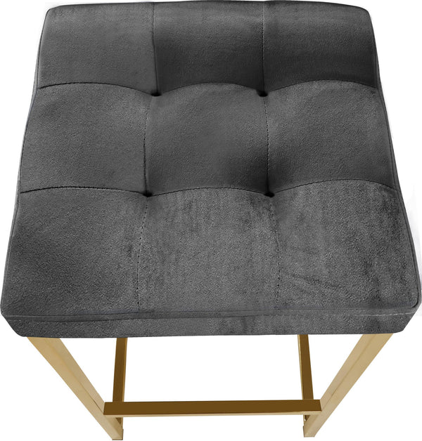 Pearl Stool In Grey Velvet and Gold