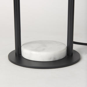 Sarah 15.0L x 10.0W x 22.2H Arched Black Metal W/Marble Cube and White Shade Table Lamp