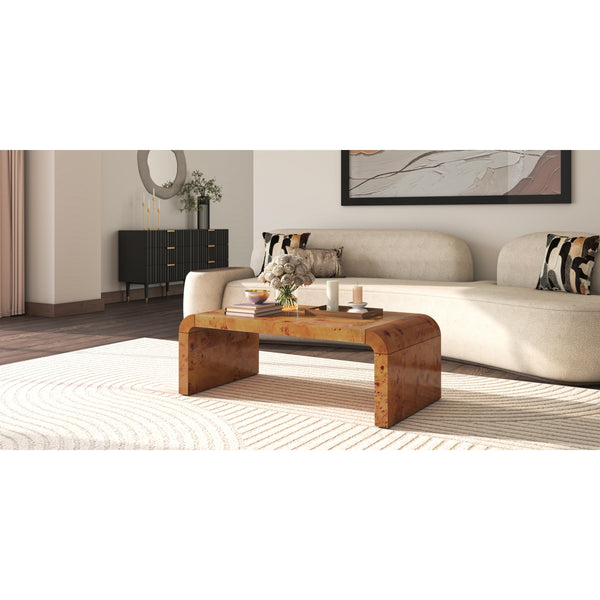 Adriel Burl Wood Coffee Table, Golden Brown Burl