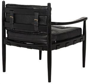 Fogel Sungkai/Mindi Leather Lounge Chair in Charcoal Black