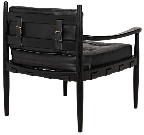 Fogel Sungkai/Mindi Leather Lounge Chair in Charcoal Black