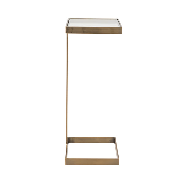 GLASS TOP SQUARE CIGAR TABLE IN ANTIQUE BRASS
