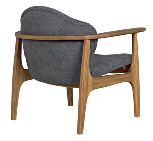 Vittorio Teak Chair in Ocean Grey Fabric with a Clear Coat Flat Finish