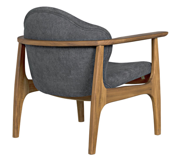 Vittorio Teak Chair in Ocean Grey Fabric with a Clear Coat Flat Finish