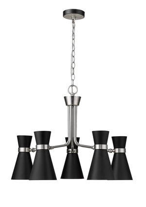Soriano 5 Light Chandelier in Matte Black + Brushed Nickel Finish