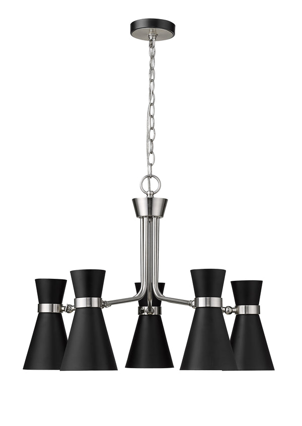 Soriano 5 Light Chandelier in Matte Black + Brushed Nickel Finish
