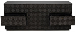 Leon Mahogany and Veneer Dresser with Brass Pulls in Pale Finish