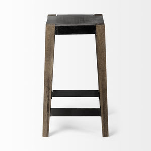 Nell 26" Seat Height Black Metal Seat & Foot Rest With Brown Wood Legs Stool