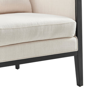 Tillman Fabric Accent Arm Chair w/ Rattan Black Frame, Shortbread/Natural