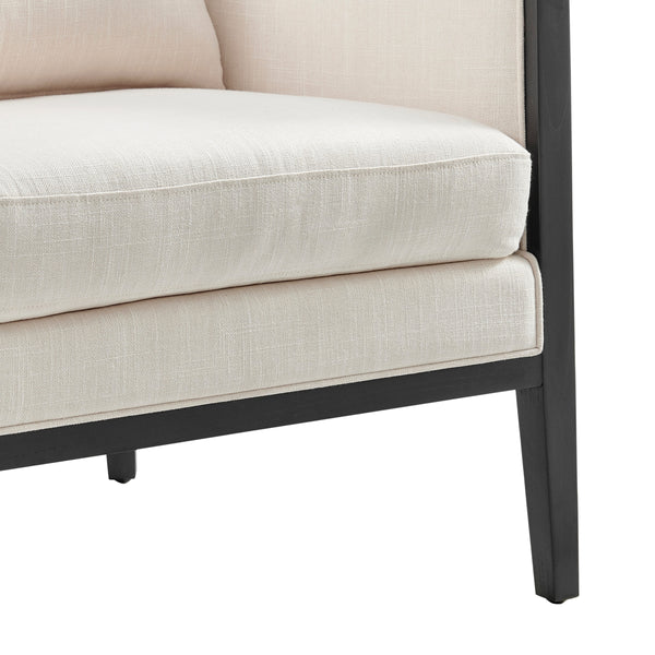 Tillman Fabric Accent Arm Chair w/ Rattan Black Frame, Shortbread/Natural