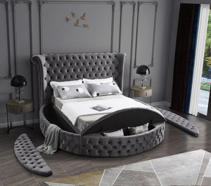Lorena Queen Bed In Grey Velvet
