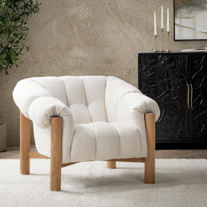 Sansa Upholstered Accent Chair in Cream with Oak Frame