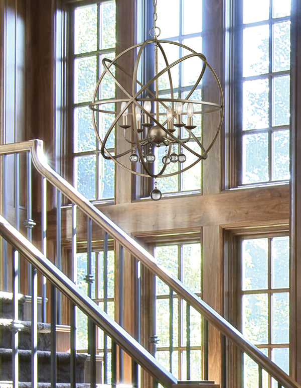 Acadia 6 Light Pendant in Antique Silver Finish