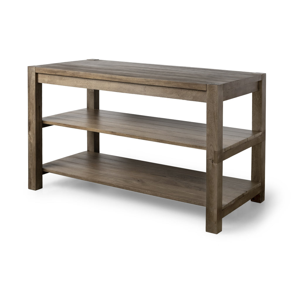 Emeril Brown Solid Wood Two-Tier Smooth Counter Top Kitchen Island
