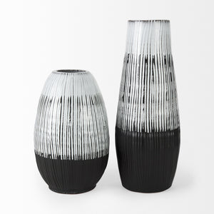 Tanami II Short Dark Brown/White Glazed Ceramic Vase