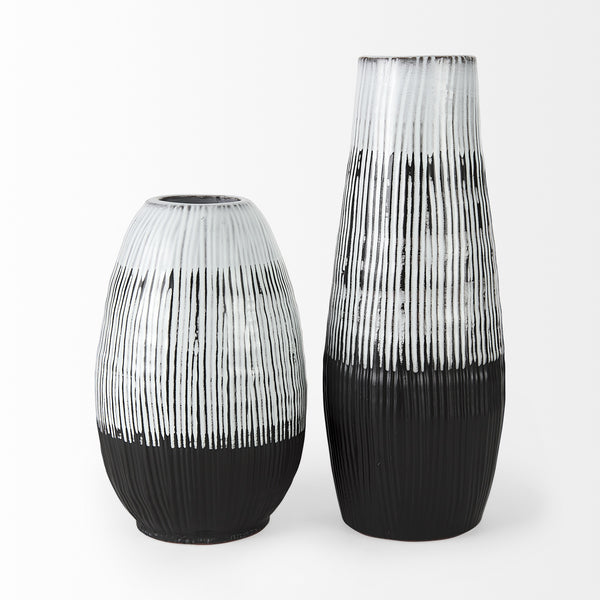 Tanami II Short Dark Brown/White Glazed Ceramic Vase