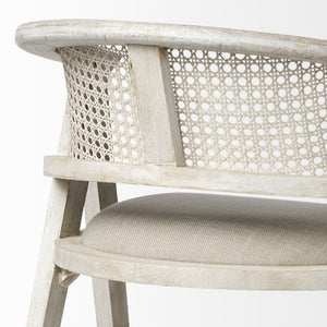Tabitha 26.75" Seat Height Beige Fabric/Rattan Seat Blonde Wood Frame Counter Stool