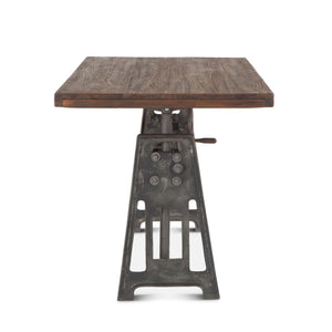 Industrial Loft 60-Inch Reclaimed Teak Wood Desk with Adjustable Crank