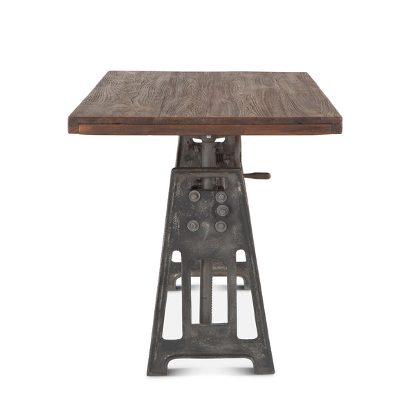 Industrial Loft 60-Inch Reclaimed Teak Wood Desk with Adjustable Crank
