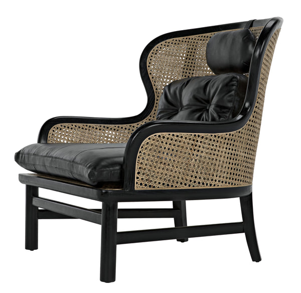 Marabu Sungkai/Mindi Chair in Charcoal Black with Black Leather and Caning