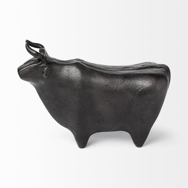 Taurus II 9L x 4W Black Cast Aluminum Bull Decorative Object