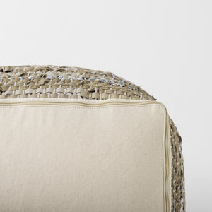 Aadhya 16.0L x 16.0W x 16.0H Taupe/Silver Leather and Cotton Pouf