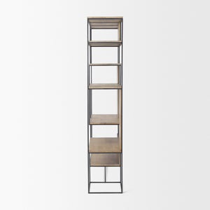 Morris 47.0L x 15.0W x 75.0H Light Brown Wood w/ Black Metal Frame 6-Tier Shelving Unit