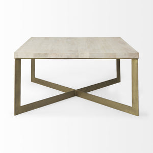 Faye 34L x 34W x 17H Beige Finished Wood W/Gold Metal Base Square Coffee Table