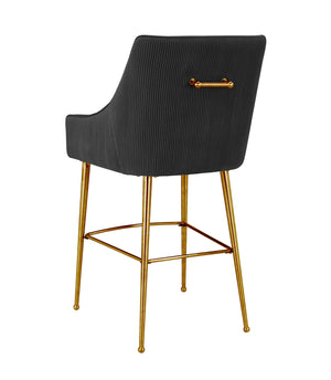 Beatrix Pleated Black Velvet Bar Stool