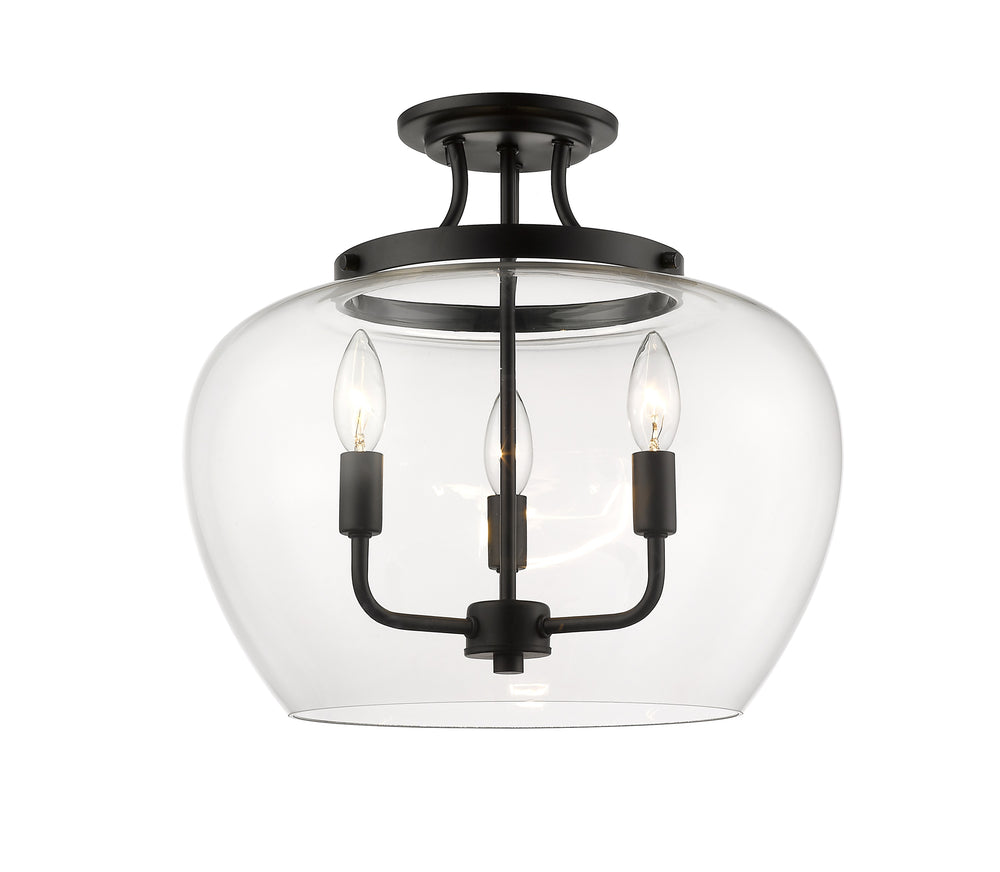 Joliet 3 Light Semi Flush Mount in Matte Black Finish