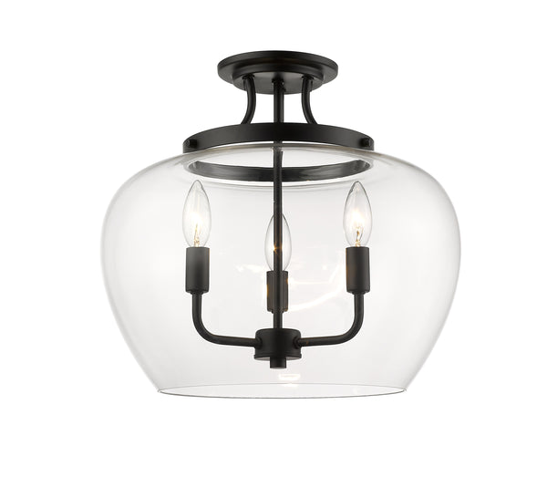 Joliet 3 Light Semi Flush Mount in Matte Black Finish