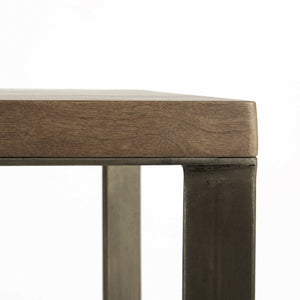 Faye 50L x 15W x 30H Medium Brown Wood W/Antique Nickel Metal Base Console Table