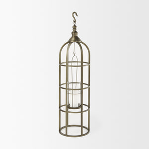 Gerson I Large Cage-Style Gold Metal Candle Holder Lantern