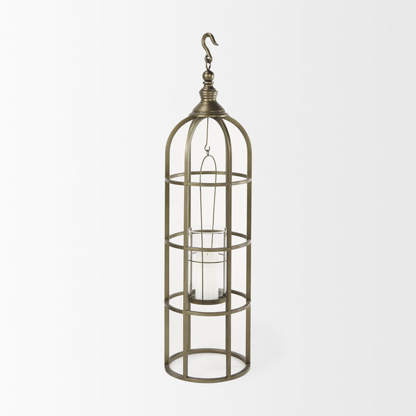 Gerson I Large Cage-Style Gold Metal Candle Holder Lantern