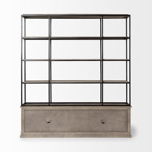 Braxton I Light Brown Wood and Iron Three Shelf Shelving Unit 81.5L x 18.5W x 90
